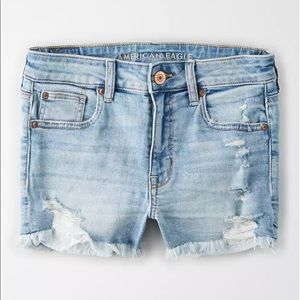 American Eagle High Waisted Denim Short Short with Lace Panel Pocket Size 16